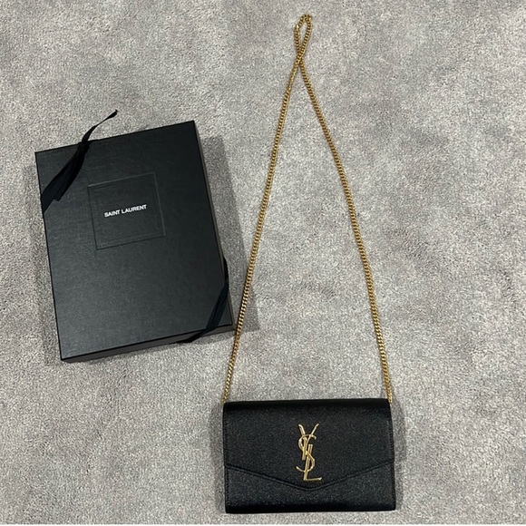 YSL UPTOWN CHAIN WALLET GRAIN DE POUDRE EMBOSSED LEATHER NWT box and dust bag - Picture 7 of 7